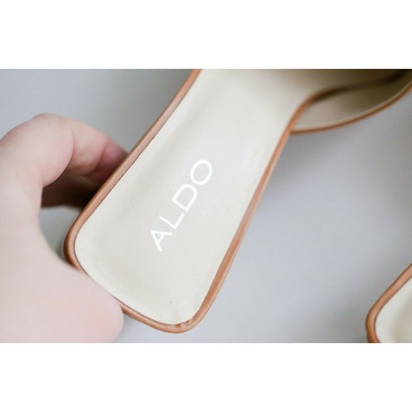 Brand NEW ALDO Vintage 90s Nude Camel Leather Square Open Toe Slides 7.5 - Picture 8 of 9